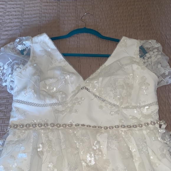 SELF-PORTRAIT Ivory Blossom Sequin Two Tier Midi Dress - Picture 7 of 12